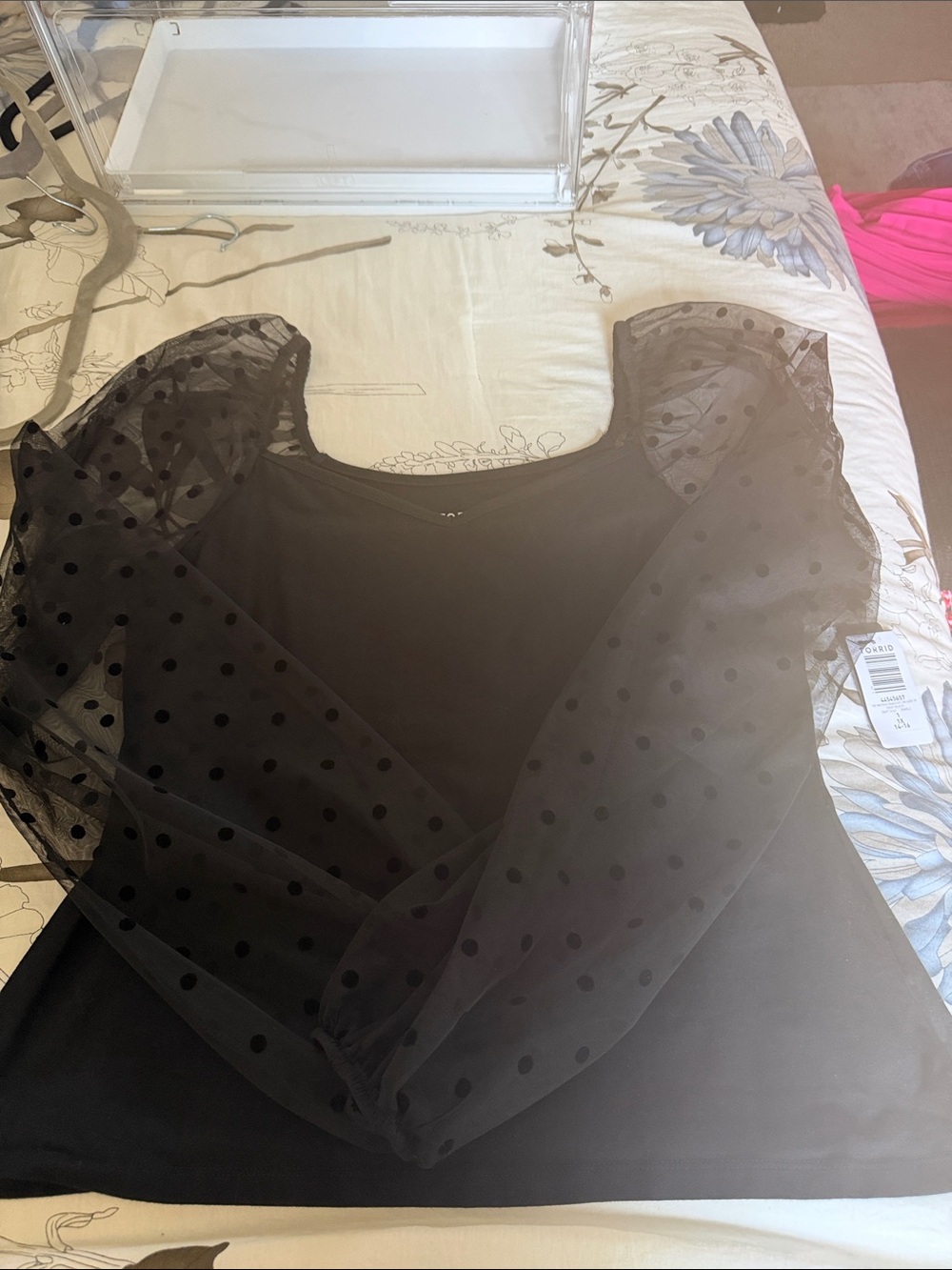 torrid Black Polka Dot Mesh Sleeve Top